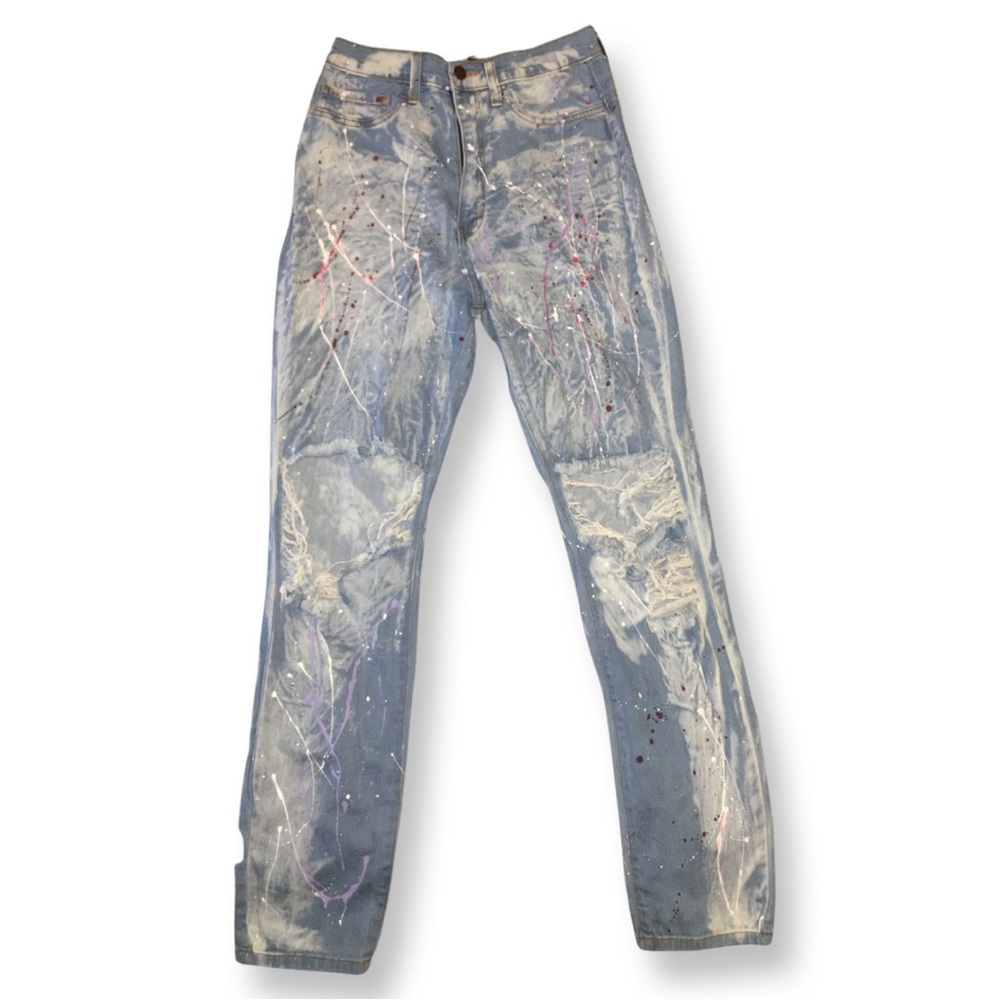 High Waist paint splatter ripped jeans